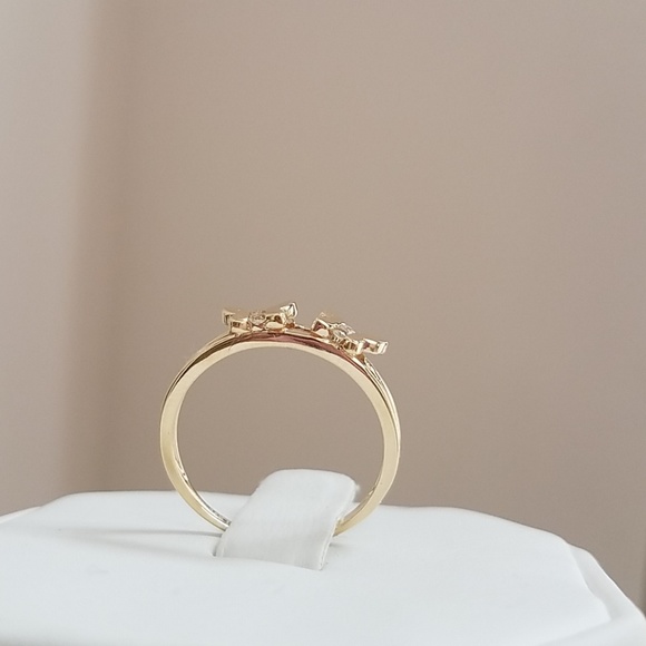 14k Yellow gold 2 Butterfly CZ Ring - Picture 8 of 9